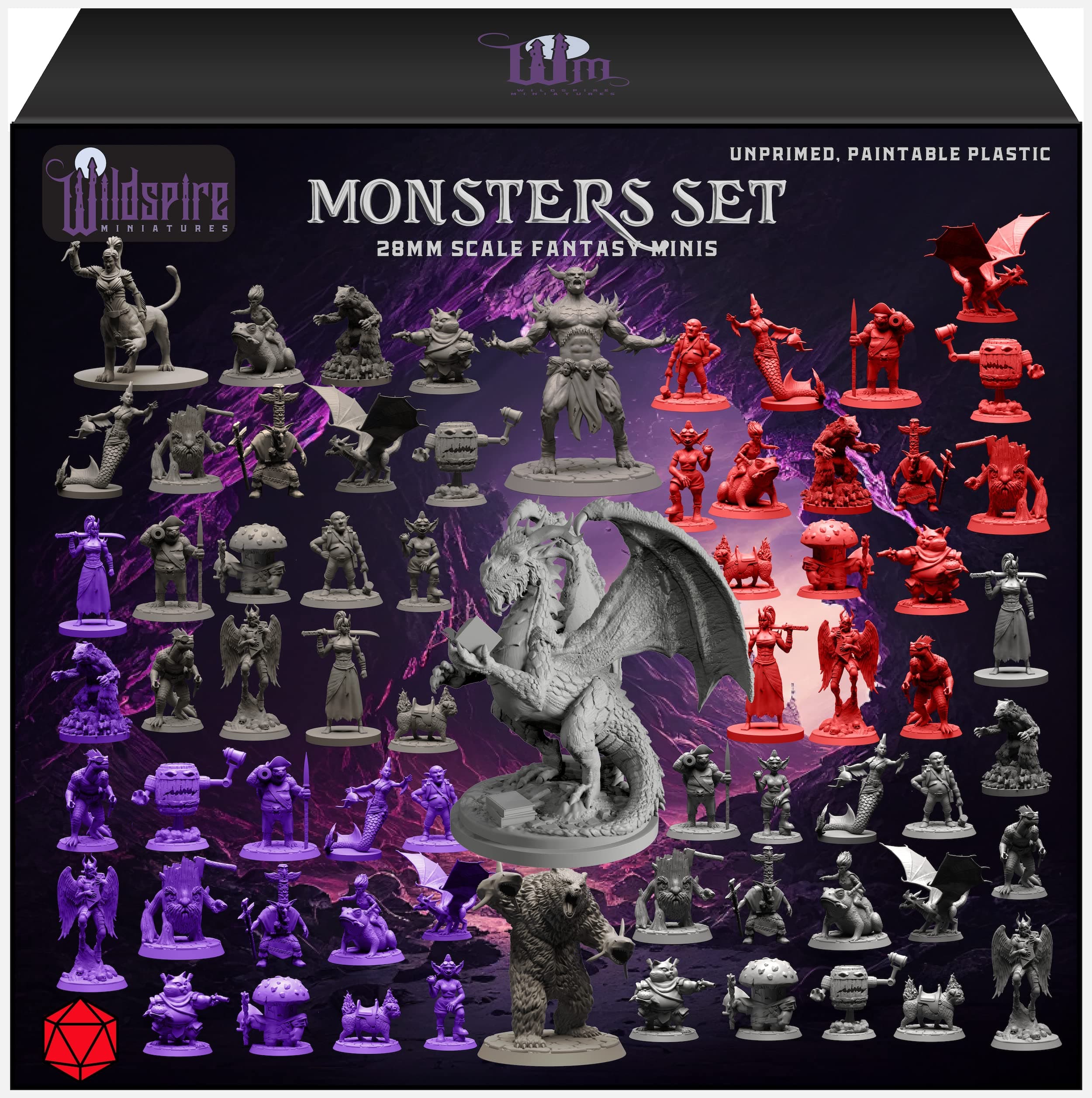 Wildspire Miniaturas de Fantasía y Dragón Bookish para DND - Monstruos 28mm-32mm para Dungeons & Dragons y Pathfinder - Figuras en Bulk para Juegos de Rol Juego completo de dragón de Bahian